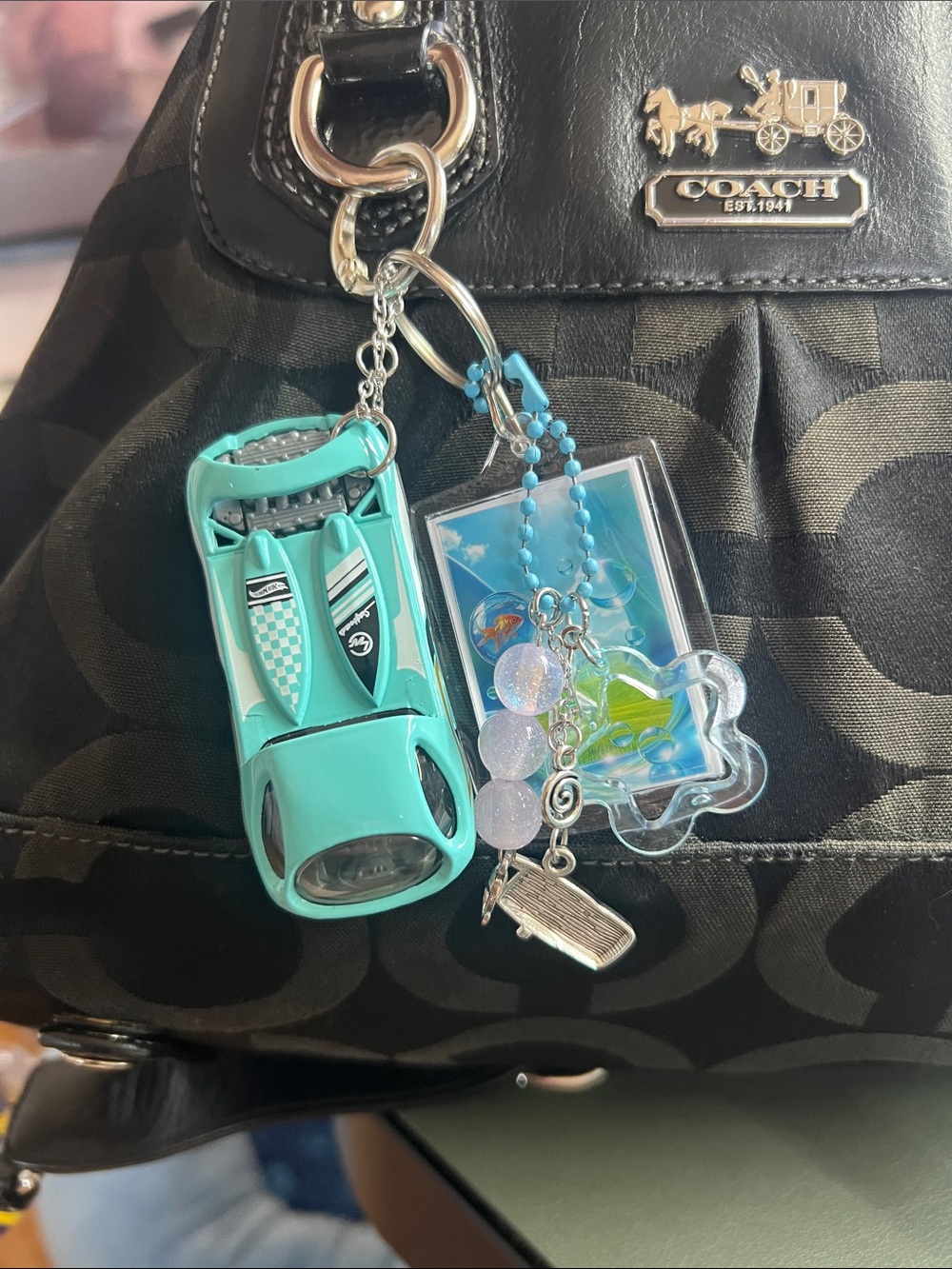 Teal Toy Car Keychain Charm